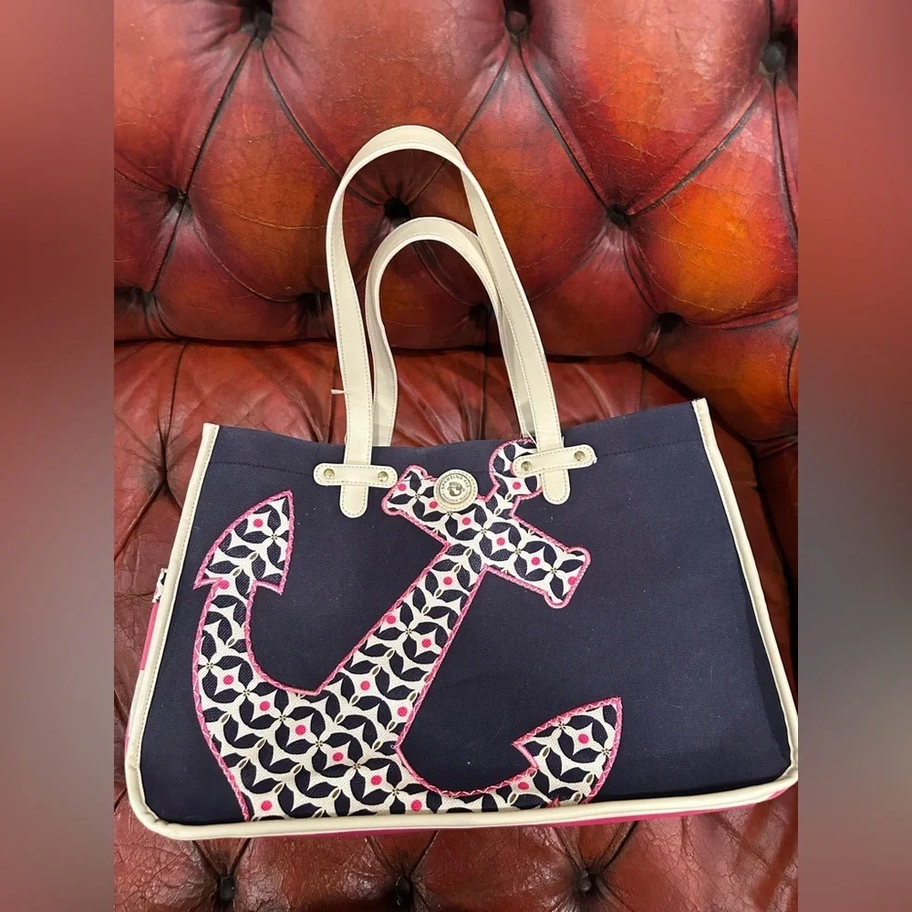 Spartina 449 Daufuskie Island Navy Blue Anchor Tote Large
